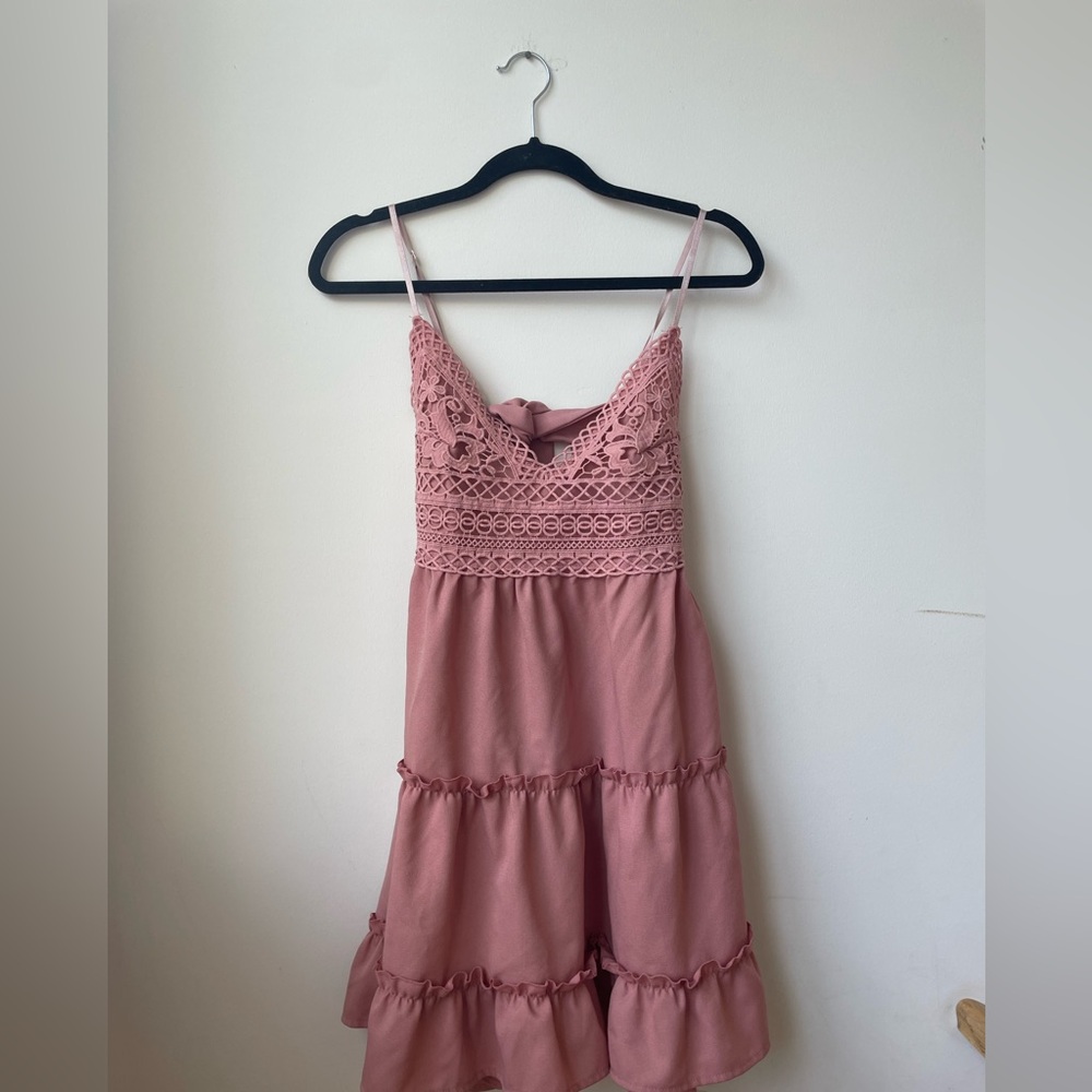 Pink Lace Tiered Dress